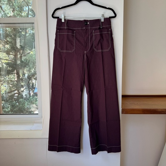 NWT Anthropologie The Colette Cropped Wide Leg Linen Pants Contrast Brown Purple - Picture 7 of 13
